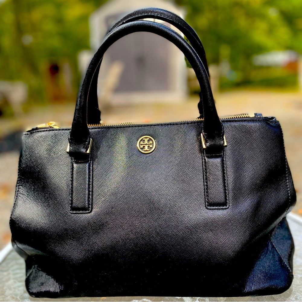 Tory Burch Robinson Double Zip Triple Compartment Saffiano Leather Tote